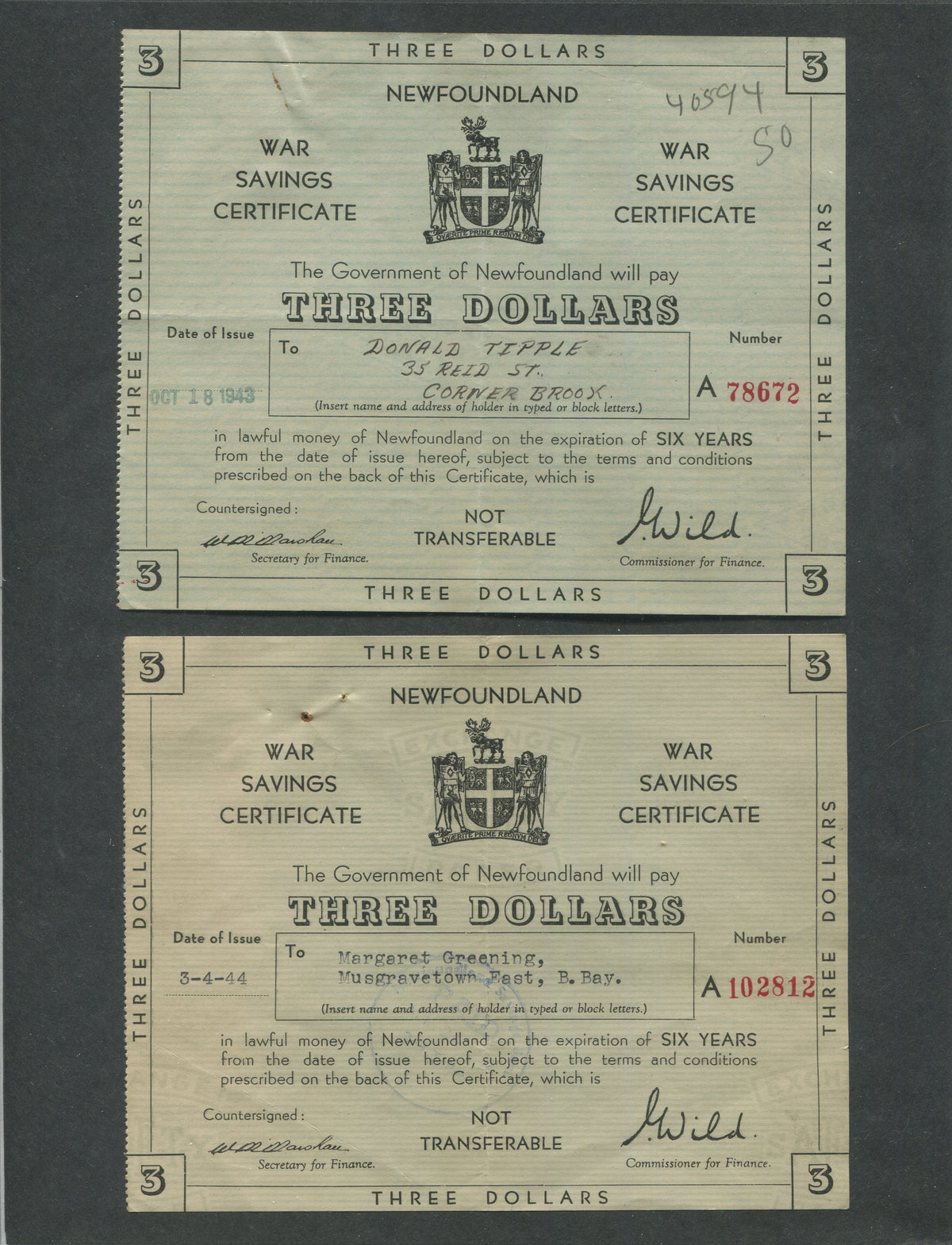 0000NF2302 - Newfoundland War Savings Certificates &amp; Ephemera