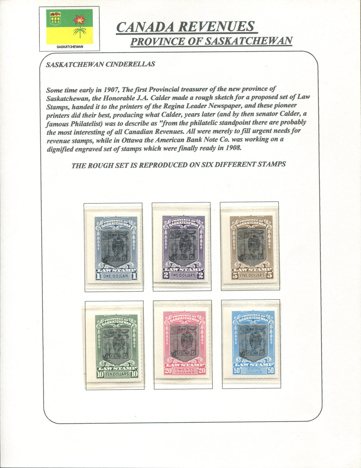 0068SL1910 - Saskatchewan Law Stamp Study - SL68-SL78