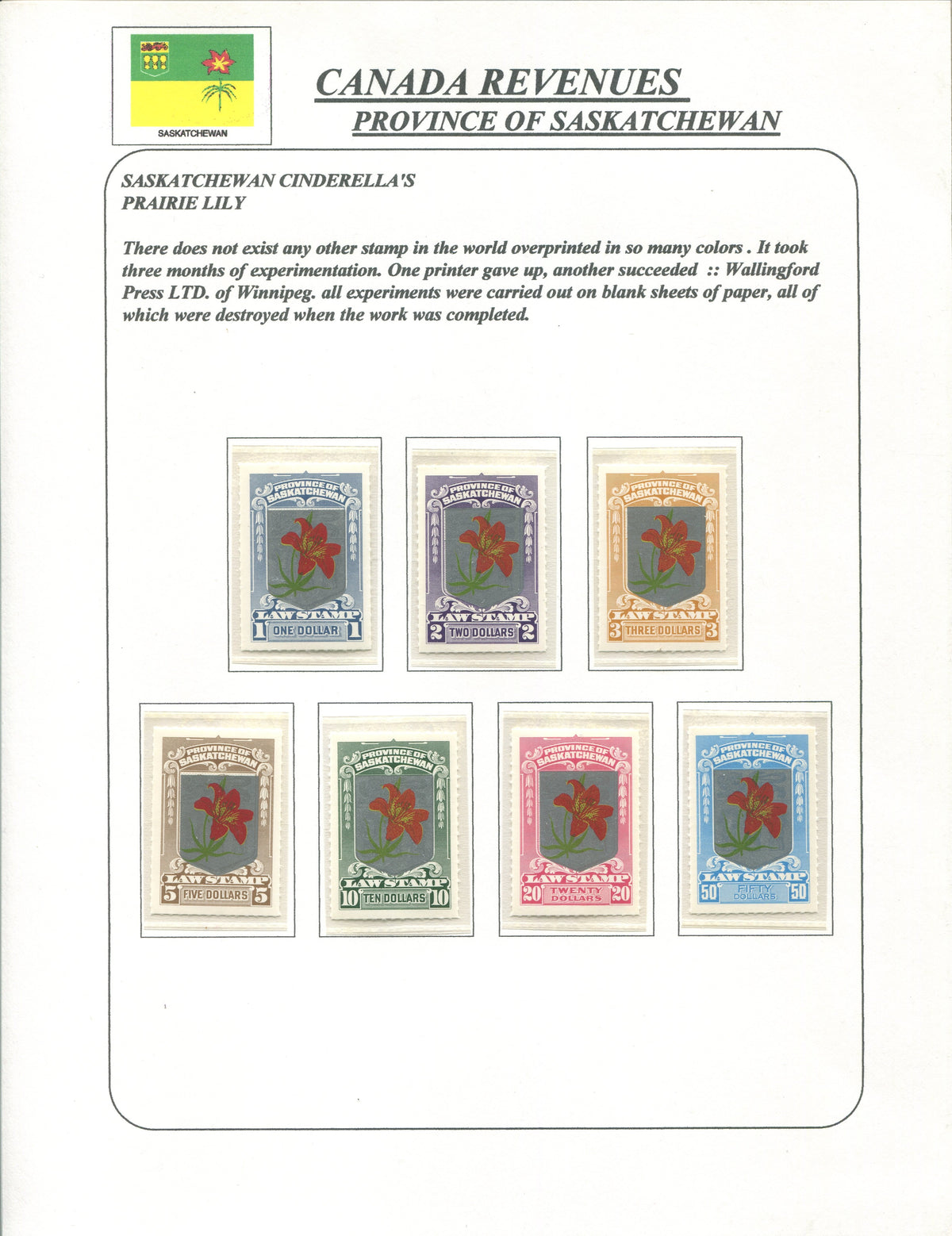 0068SL1910 - Saskatchewan Law Stamp Study - SL68-SL78