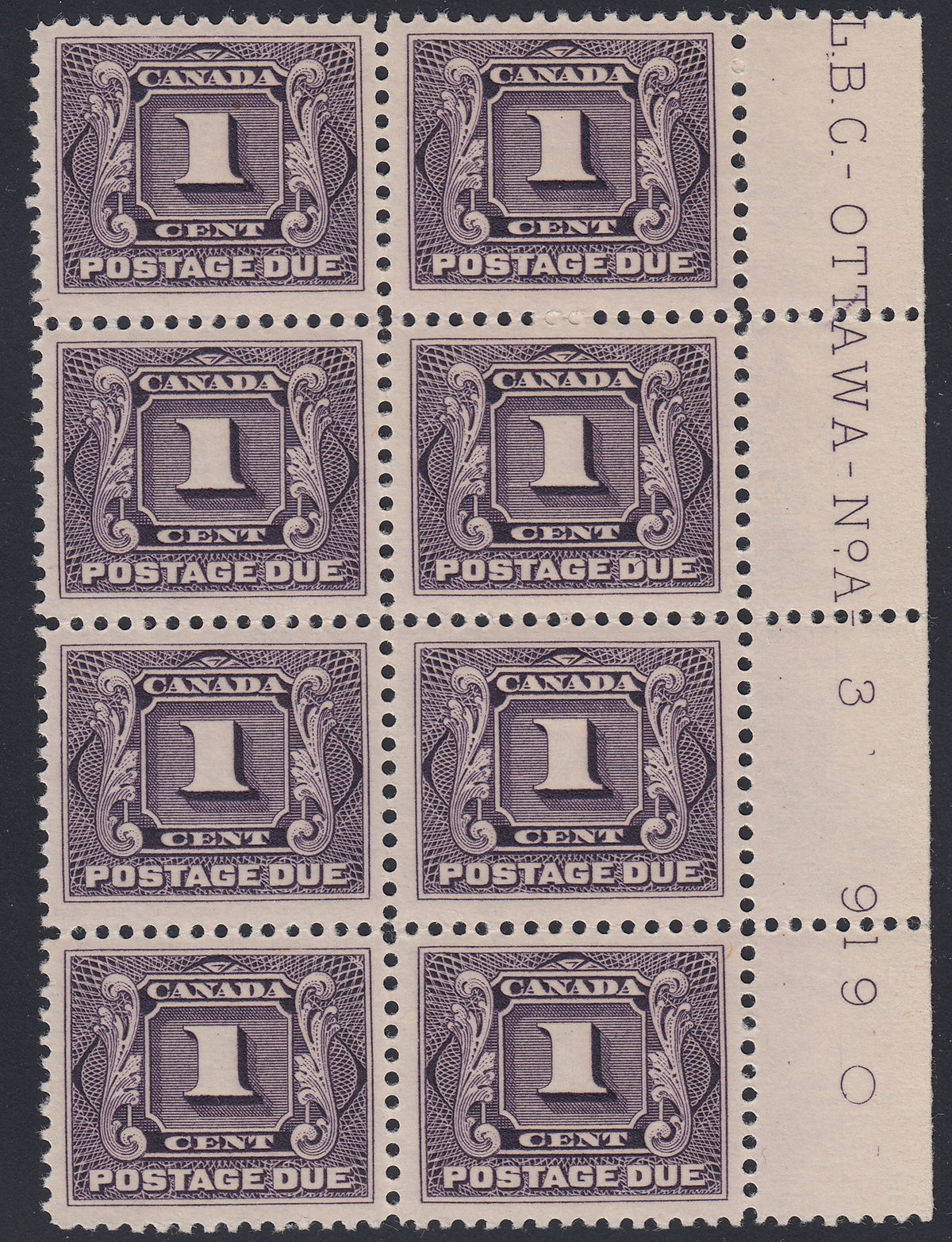 0117CA1805 - Canada J1c - Mint Plate Block of 8