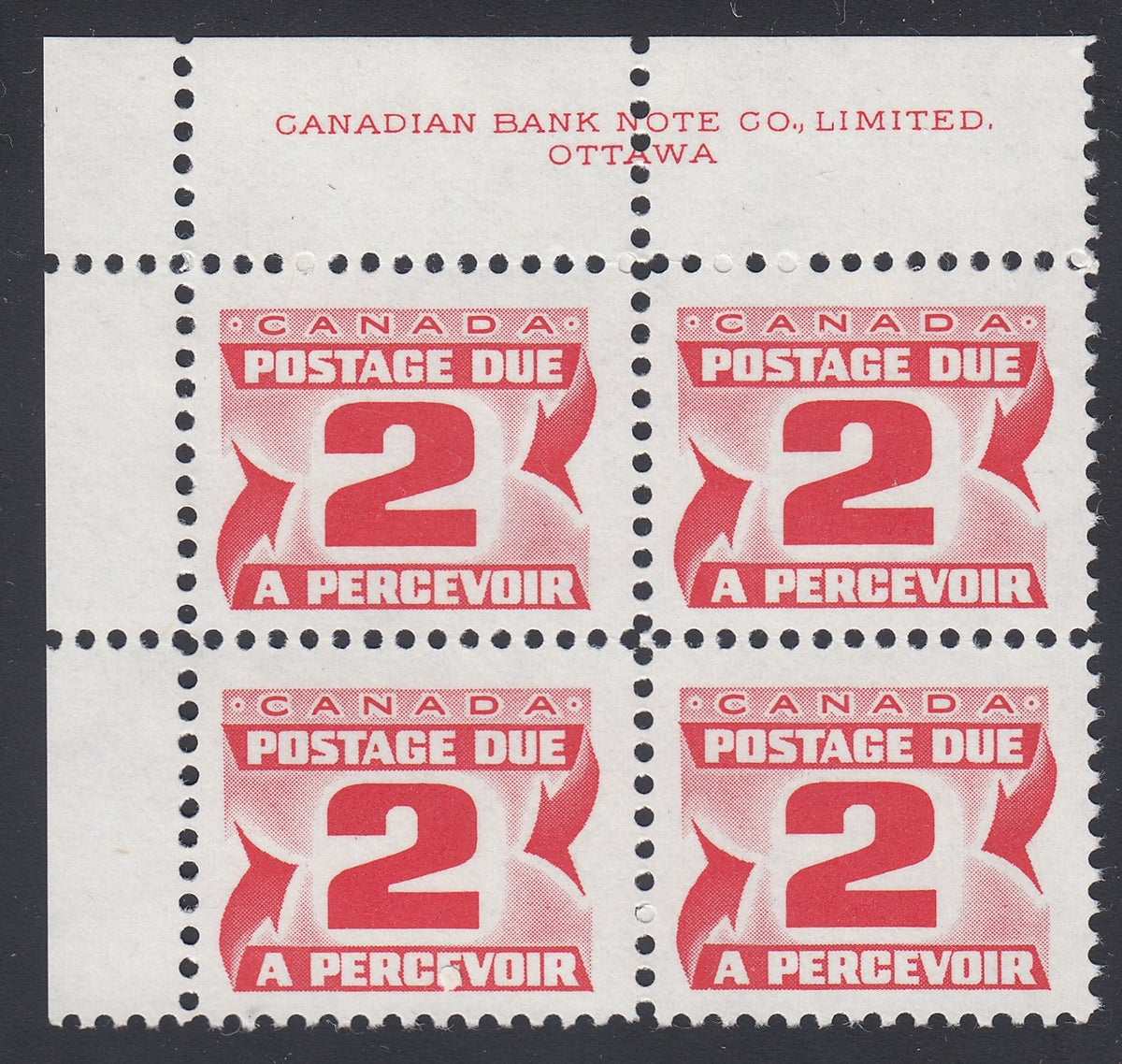 0145CA1801 - Canada J29ii - Mint Plate Block of 4