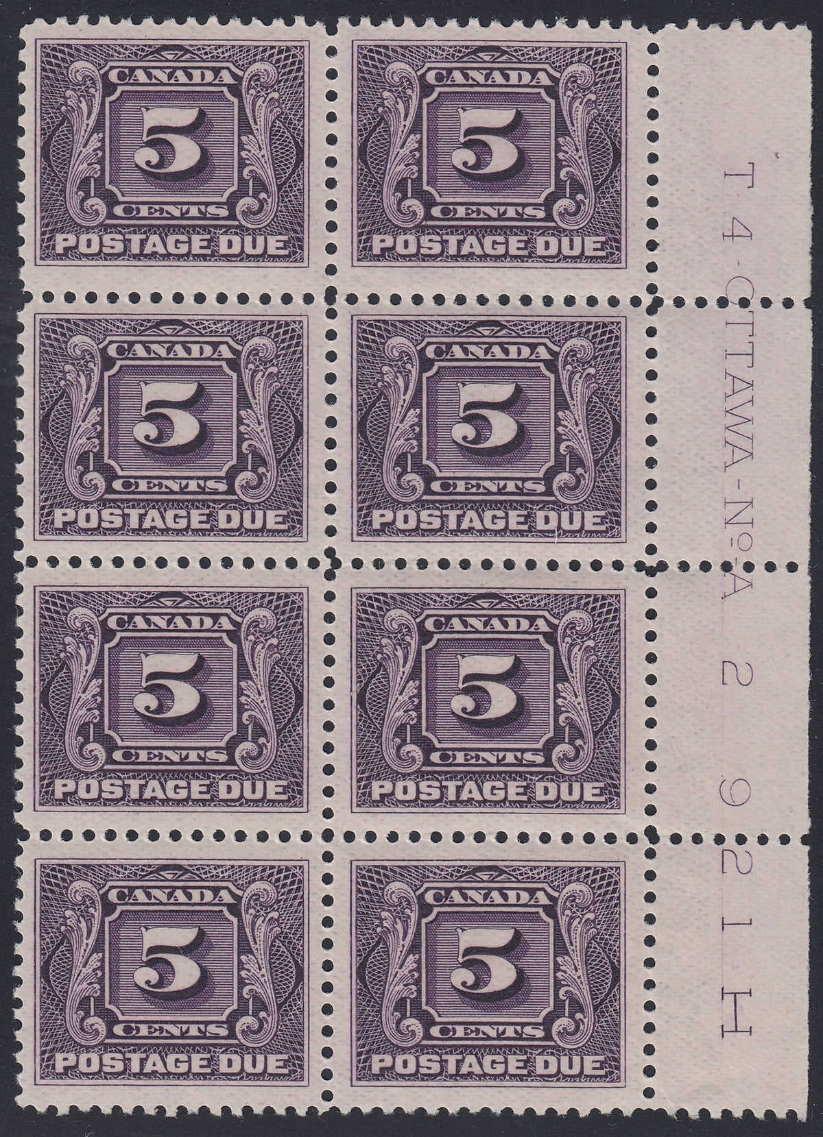 0120CA1805 - Canada J4a - Mint Plate Block of 8