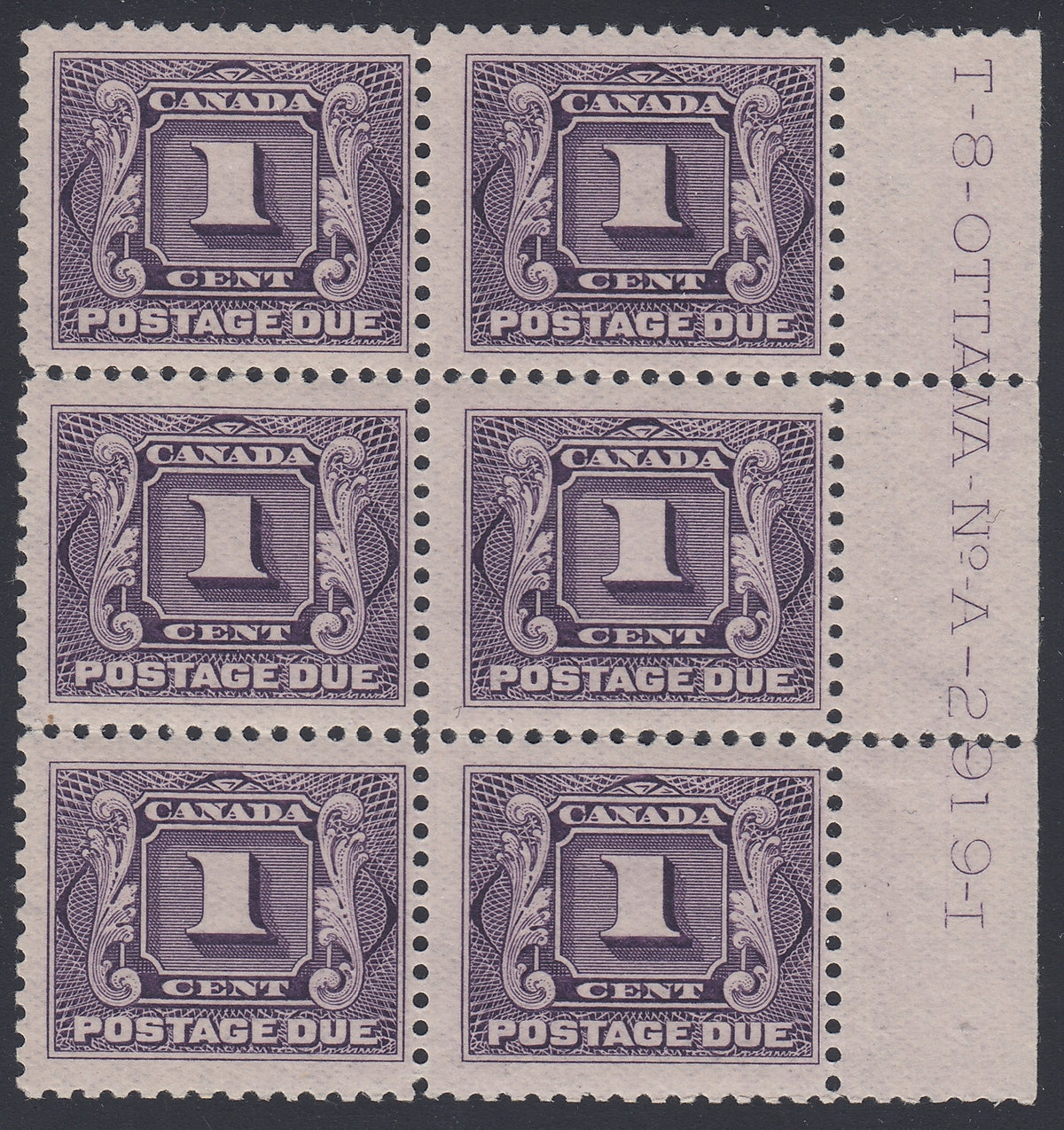 0117CA1805 - Canada J1a - Mint Plate Block of 6