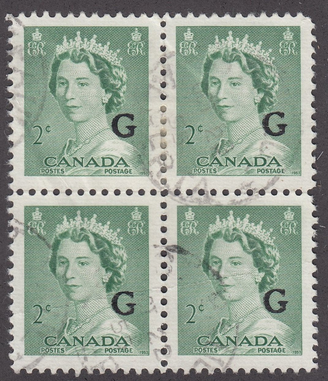0383CA1807 - Canada O34 - Used Block of 4, Unlisted DBL &#39;G&#39;