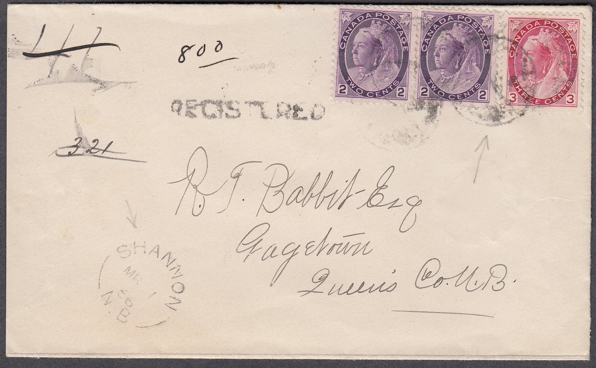 0076NB1807 - #76 Pair &amp; 78 on &#39;Shannon&#39;, N.B. Registered Cover